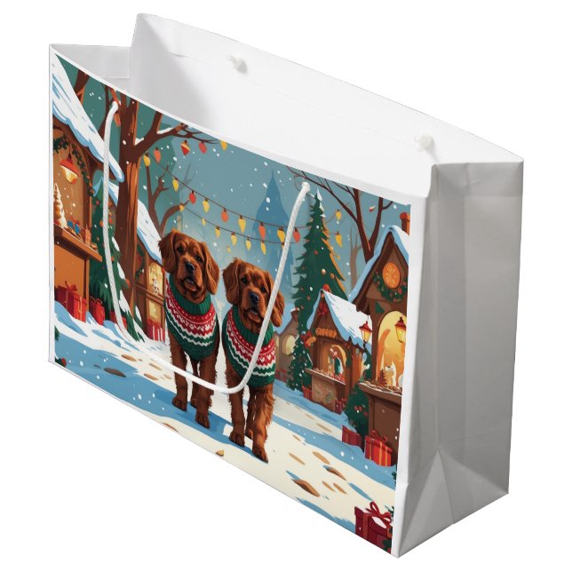 Bouviers des Flandres Dogs Christmas Snow Holiday  Large Gift Bag (Front Angled)