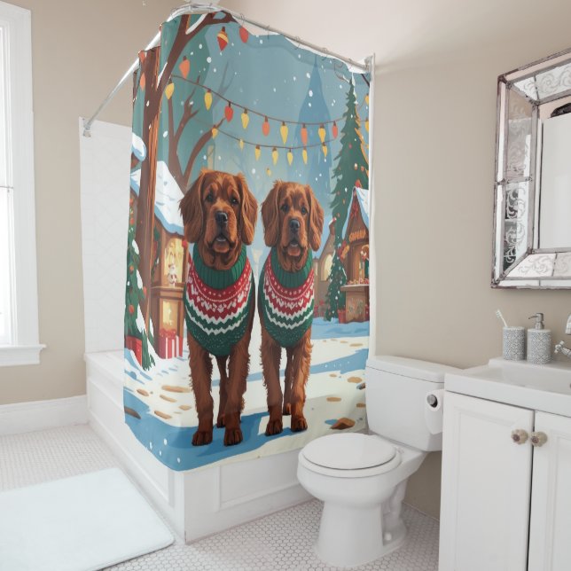 Bouviers des Flandres Dogs Christmas Snow Holiday  Shower Curtain (In Situ)
