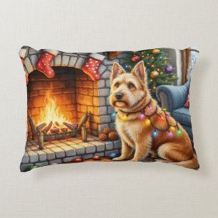 Bouviers des Flandres Fireplace Christmas Lights Decorative Cushion