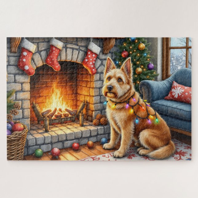 Bouviers des Flandres Fireplace Christmas Lights Jigsaw Puzzle (Horizontal)