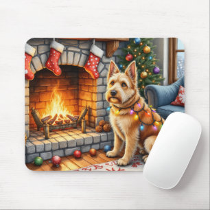 Bouviers des Flandres Fireplace Christmas Lights Mouse Pad