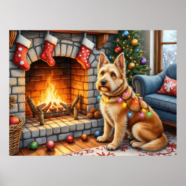Bouviers des Flandres Fireplace Christmas Lights Poster (Front)