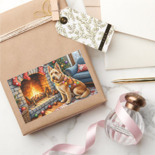 Bouviers des Flandres Fireplace Christmas Lights Rectangular Sticker