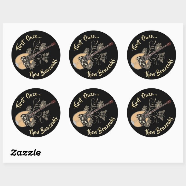 Bouzouki Ouzo Classic Round Sticker (Sheet)