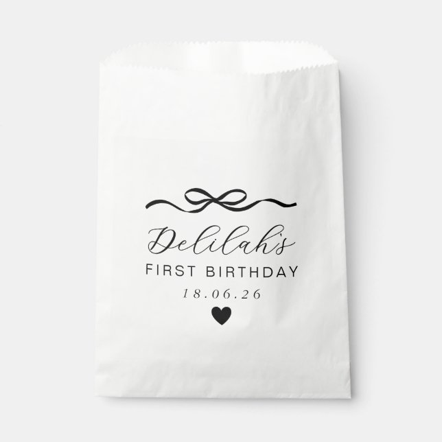 Bow 1st Birthday Favour Bag (Front)