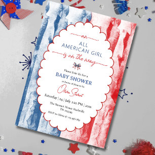 Bow All American Girl 4th July Baby Shower Invitation