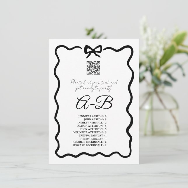 Bow Alphabetical Seating Chart,Wedding Table Cards (Standing Front)
