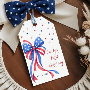 Bow American 4th Of July Theme Birthday Gift Tags