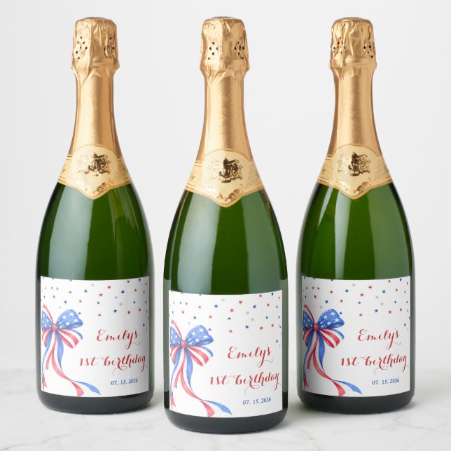 Bow American 4th Of July Theme Birthday Label (Bottles)