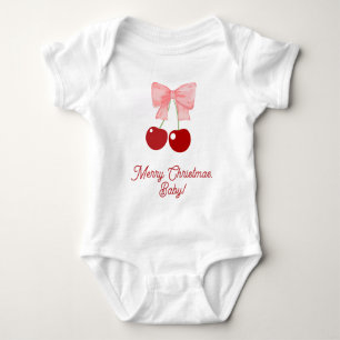 Bow and Cherries, custom greeting Christmas Baby Bodysuit