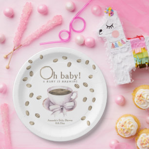 Bow and Coffee brewing Baby shower Paper Plate