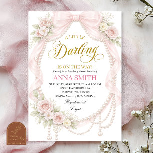 Bow and Pearl Little Darling Baby Shower Invitation