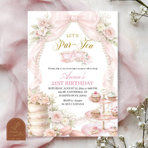 Bow and Pearl Tea Birthday Party Invitation