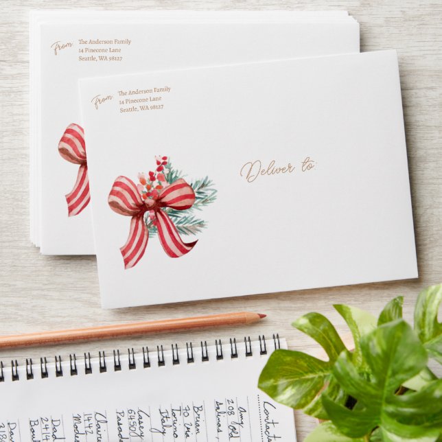 Bow and Pines Coordinating Holiday Envelope (Stacked)