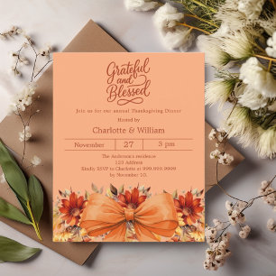 Bow atomic tangerine Thanksgiving  invitation