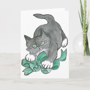 Bow Attack by Grey Kitten Holiday Card