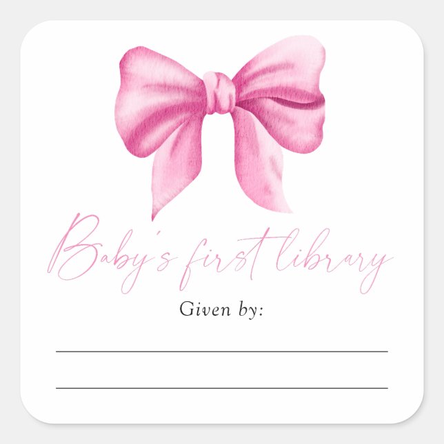 Bow - Baby Shower bookplate, books for baby Square Sticker (Front)
