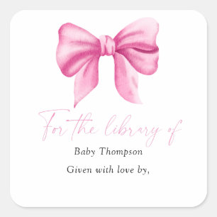Bow - Baby Shower bookplate, books for baby Square Sticker