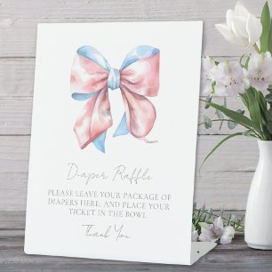 Bow Baby Shower Diaper Raffle Enclosure Card Pedestal Sign