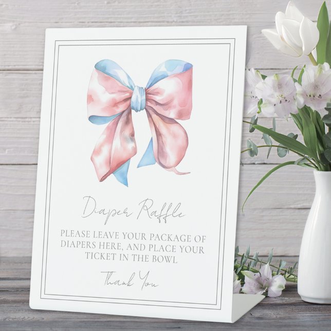 Bow Baby Shower Enclosure Card Diaper Raffle Pedestal Sign (Bow Baby Shower Enclosure Card Diaper Raffle Pedestal Sign)