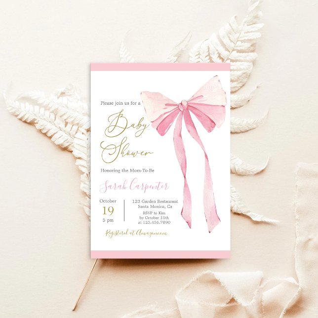 Bow Baby Shower Girl Invitation (Creator Uploaded)