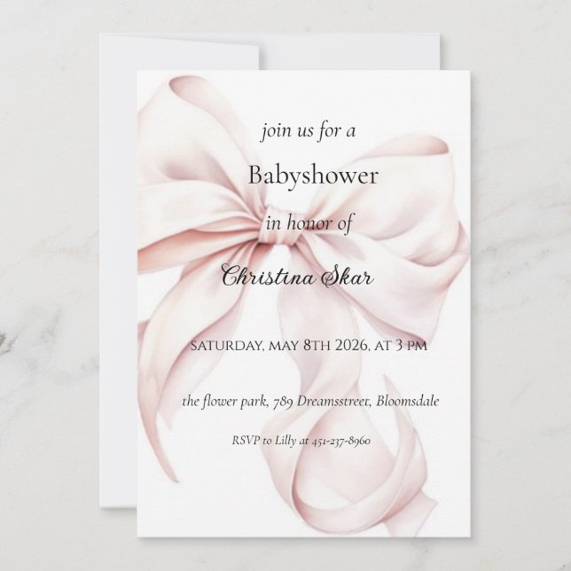 Bow Baby shower invitation (Front)