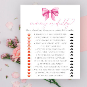 Bow baby shower Mummy or daddy baby shower game