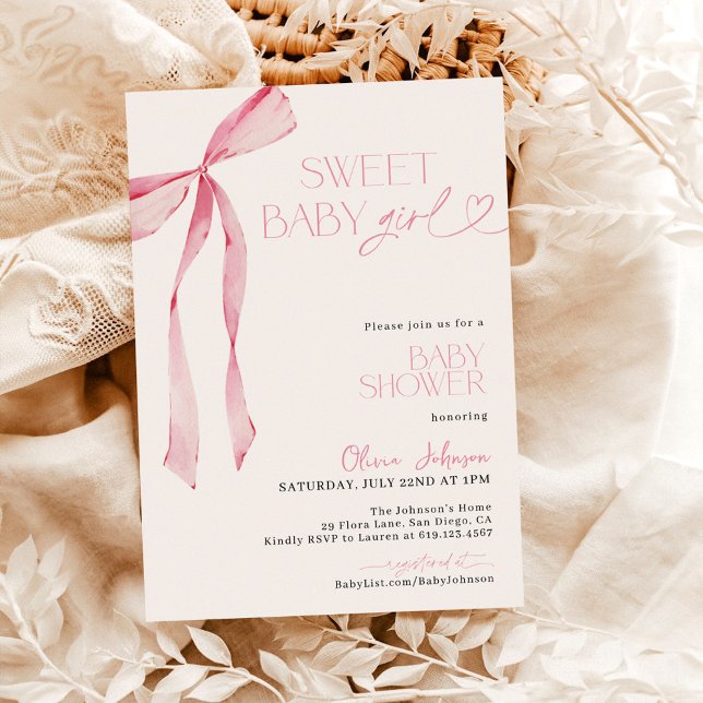 Bow Baby Shower, Pink Girl Baby Shower Invitation (Creator Uploaded)