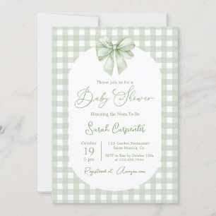 Bow Baby Shower Sage Green invitation with bow