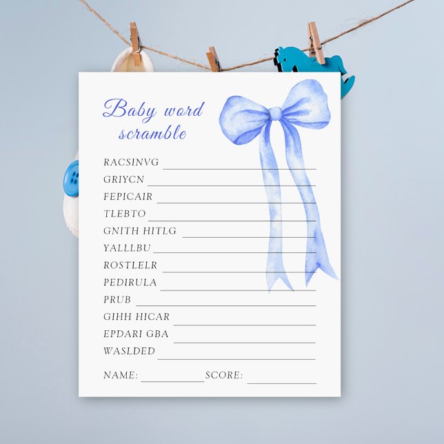 Bow baby shower Word scramble baby shower game (Creator Uploaded)