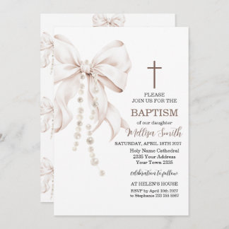 Bow Baptism Girl Invitation