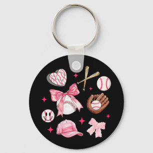 Bow Baseball Mum Pink Bow Mothers Day Women Girls  Key Ring