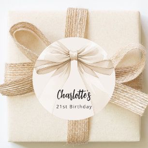 Bow beige cream birthday classic round sticker