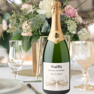 Bow beige cream elegant Bridal Shower Sparkling Wine Label