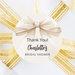 Bow beige cream thank you Bridal Shower Classic Round Sticker