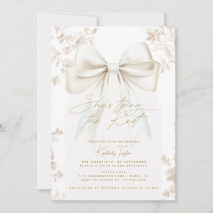 Bow Beige Toile She's Tying The Knot Bridal Shower Invitation