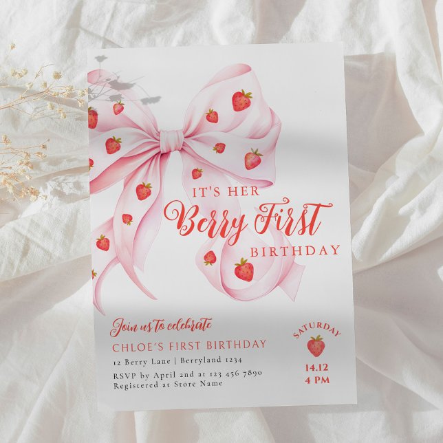 Bow Berry First Birthday Invitation (Creator Uploaded)