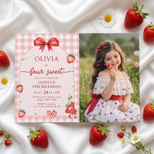 Bow Berry Four Sweet Girl 4th Birthday Invitation