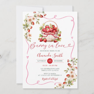 Bow Berry in love strawberry Bridal Shower Floral Invitation