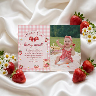 Bow Berry Sweet One Girl 1st Birthday Invitation