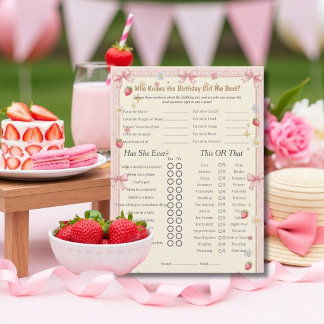 Bow Birthday girl Trivia Trio Game card