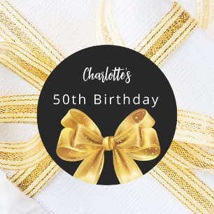 Bow black gold Birthday Classic Round Sticker