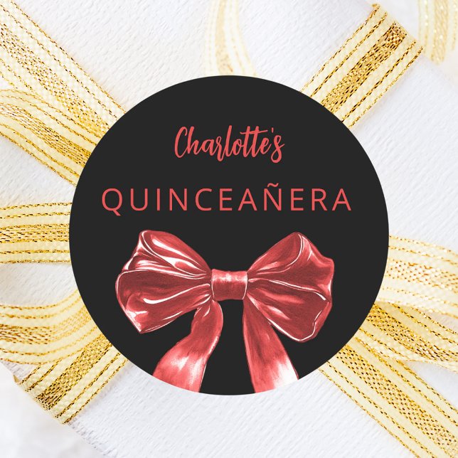 Bow black red Quinceanera Classic Round Sticker (Creator Uploaded)