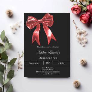 Bow black red Quinceanera Invitation