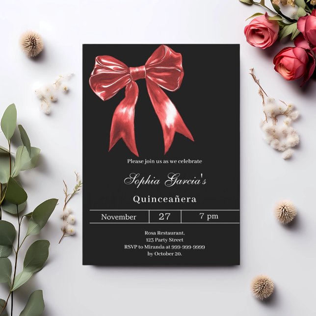 Bow black red Quinceanera Invitation (Creator Uploaded)