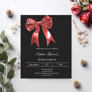 Bow black red Quinceanera invitation