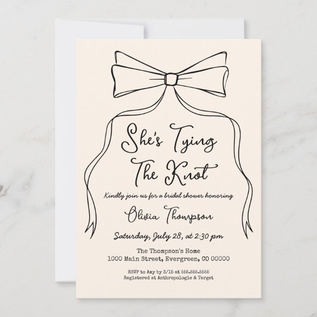 Bow Black She's Tying the Knot Bridal Shower Invitation (Front)