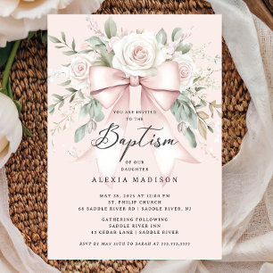 Bow & Blossom Baptism Invitation