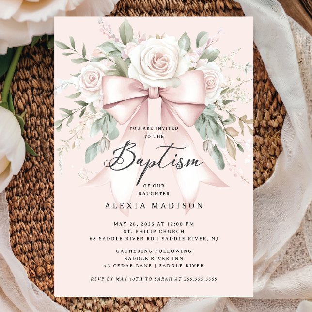 Bow & Blossom Baptism Invitation (Creator Uploaded)