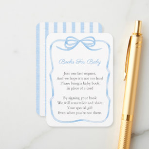 Bow Blue And White Bring A Book Baby Shower Enclosure Card